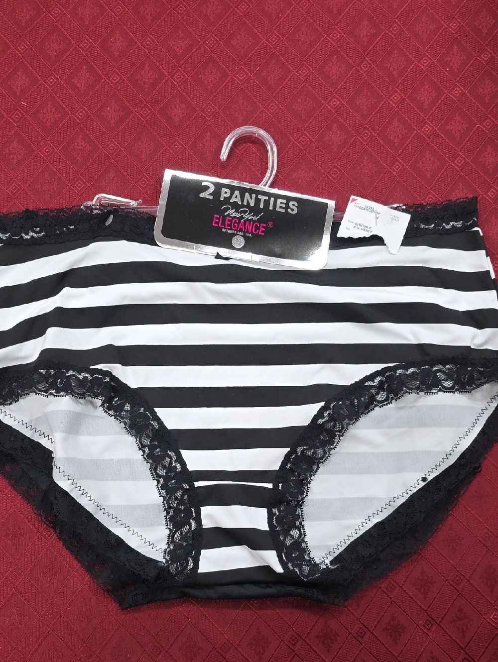 Elegance Women's Black & White Striped Lace-Trim Panties - 2 Pack